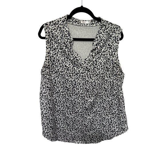 Halife Tank White Black Brown Leopard Print Split V Neck Womans XL - Picture 1 of 4